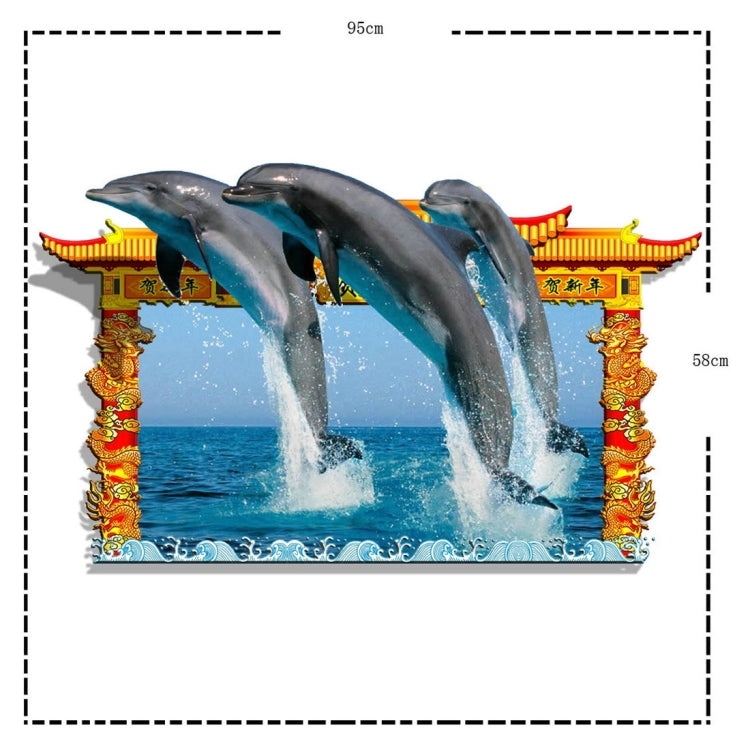 3D Dolphin Removable Wall Art Stickers, Size: 95 x 58 x 0.3 cm