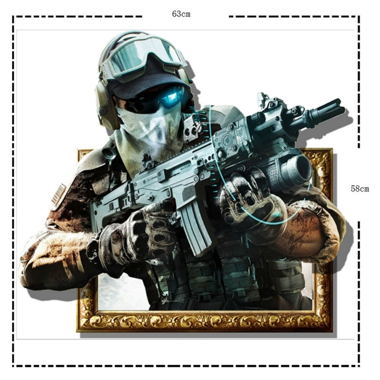 3D Soldier Removable Wall Art Stickers, Size: 63 x 58 x 0.3 cm