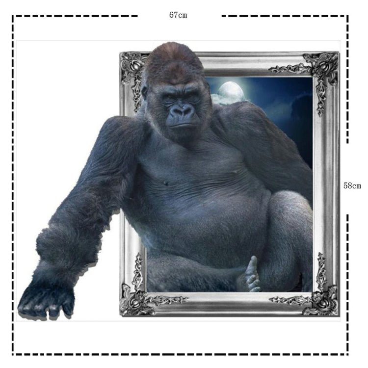 3D Gorilla Removable Wall Art Stickers, Size: 67 x 58 x 0.3 cm