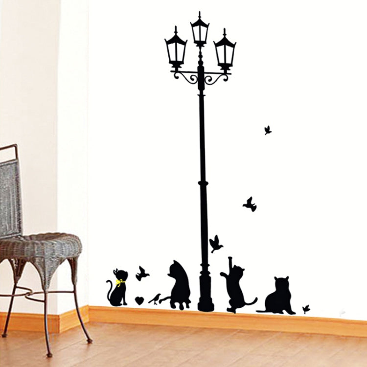 DIY Fashion Self Adhesive PVC Removable Wall Stickers / House Interior Decoration Pictures -- Street Lamp & Cat, Size: 70cm x 50cm