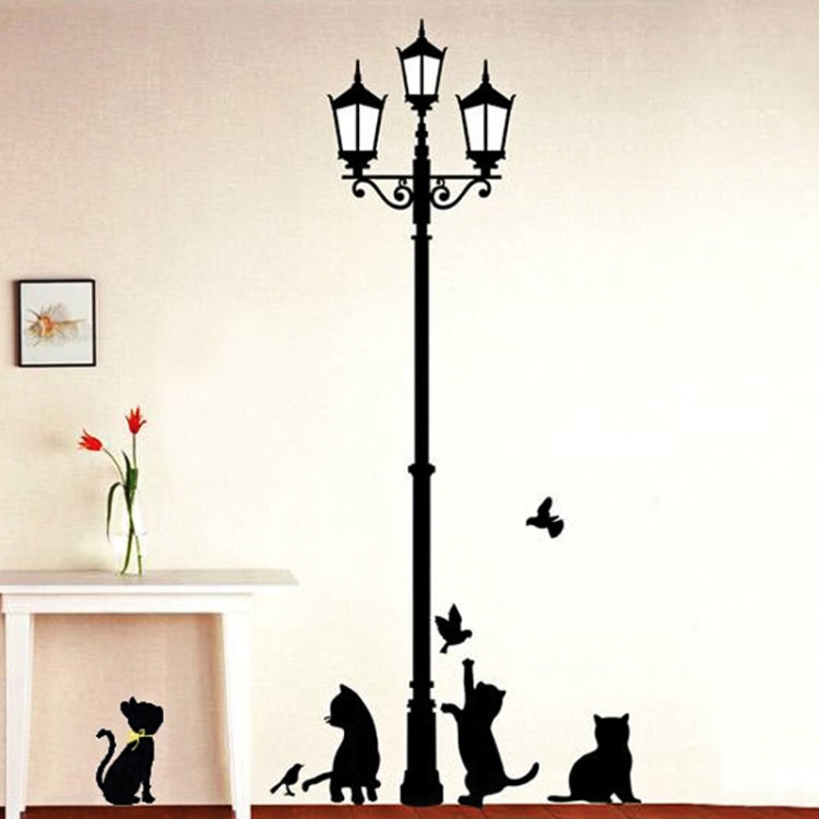 DIY Fashion Self Adhesive PVC Removable Wall Stickers / House Interior Decoration Pictures -- Street Lamp & Cat, Size: 70cm x 50cm