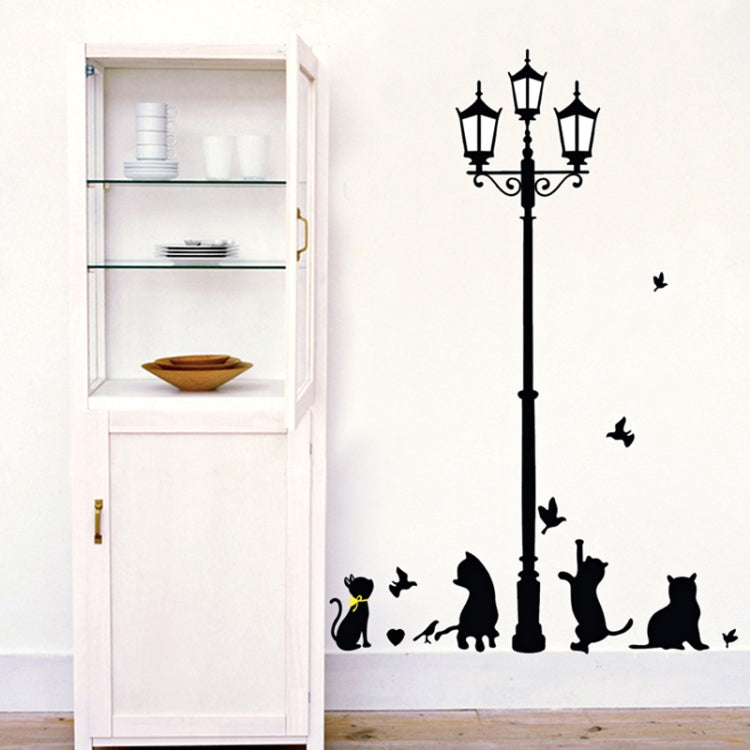 DIY Fashion Self Adhesive PVC Removable Wall Stickers / House Interior Decoration Pictures -- Street Lamp & Cat, Size: 70cm x 50cm