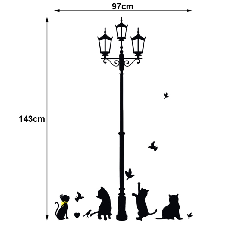 DIY Fashion Self Adhesive PVC Removable Wall Stickers / House Interior Decoration Pictures -- Street Lamp & Cat, Size: 70cm x 50cm