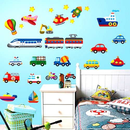 DIY Fashion Self Adhesive PVC Removable Wall Stickers / House Interior Decoration Pictures --3D Cartoon Transport, Size : 70cm x 50cm