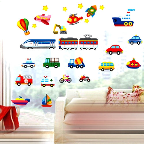 DIY Fashion Self Adhesive PVC Removable Wall Stickers / House Interior Decoration Pictures --3D Cartoon Transport, Size : 70cm x 50cm