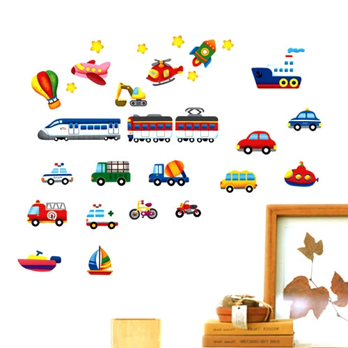 DIY Fashion Self Adhesive PVC Removable Wall Stickers / House Interior Decoration Pictures --3D Cartoon Transport, Size : 70cm x 50cm