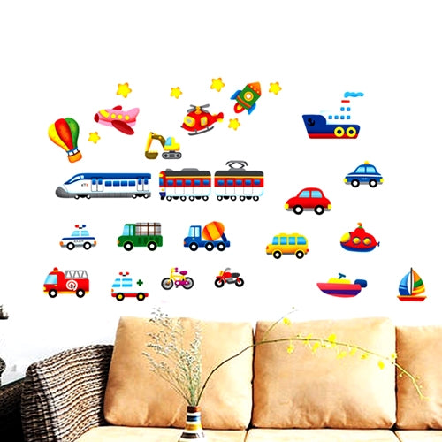 DIY Fashion Self Adhesive PVC Removable Wall Stickers / House Interior Decoration Pictures --3D Cartoon Transport, Size : 70cm x 50cm