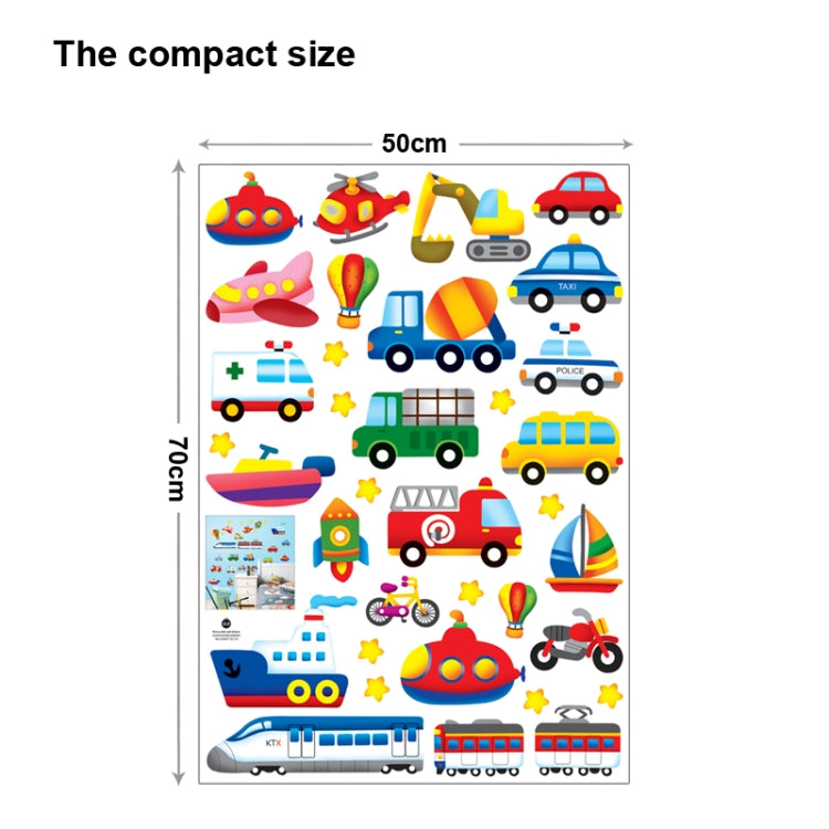 DIY Fashion Self Adhesive PVC Removable Wall Stickers / House Interior Decoration Pictures --3D Cartoon Transport, Size : 70cm x 50cm