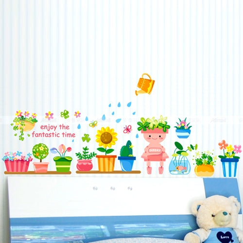 DIY Fashion Self Adhesive PVC Removable Wall Stickers / House Interior Decoration Pictures -- Cartoon Pots Potted, Size: 70cm x 50cm