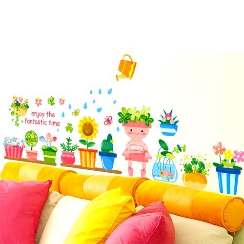 DIY Fashion Self Adhesive PVC Removable Wall Stickers / House Interior Decoration Pictures -- Cartoon Pots Potted, Size: 70cm x 50cm
