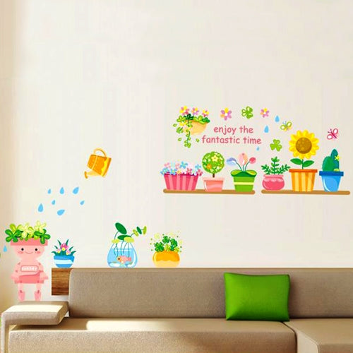 DIY Fashion Self Adhesive PVC Removable Wall Stickers / House Interior Decoration Pictures -- Cartoon Pots Potted, Size: 70cm x 50cm