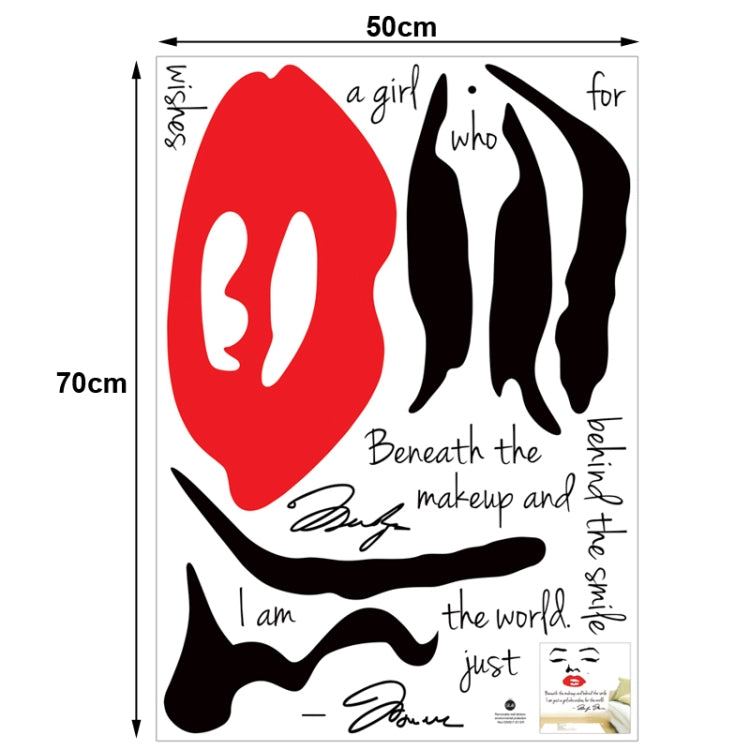 DIY Fashion Self Adhesive PVC Removable Wall Stickers / House Interior Decoration Pictures -- Red Lip Girl, Size: 70cm x 50cm