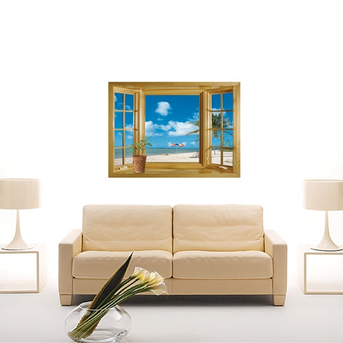 DIY Fashion Self Adhesive PVC Removable Wall Stickers / House Interior Decoration Pictures -- Window & Sandy Beach, Size: 70cm x 50cm
