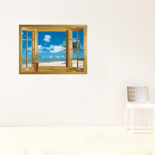 DIY Fashion Self Adhesive PVC Removable Wall Stickers / House Interior Decoration Pictures -- Window & Sandy Beach, Size: 70cm x 50cm