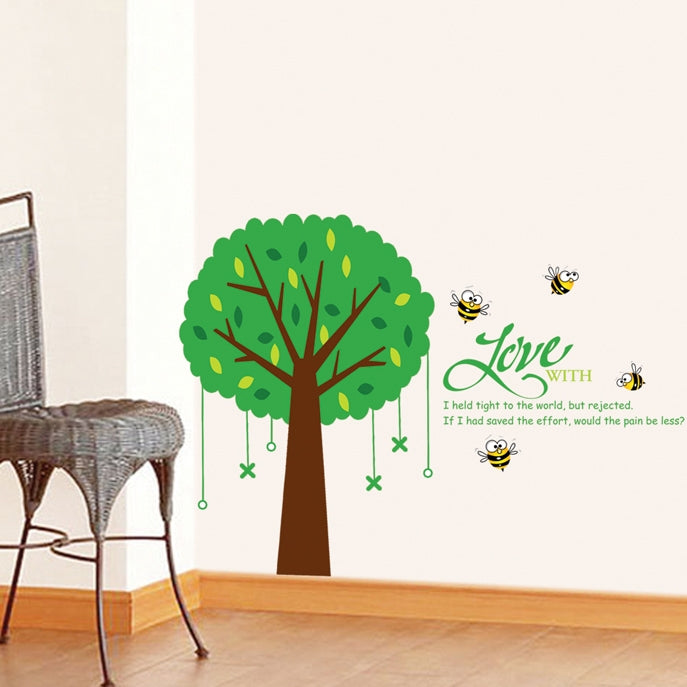 DIY Fashion Self Adhesive PVC Removable Wall Stickers / House Interior Decoration Pictures -- Tree & Bees , Size : 70cm x 50cm