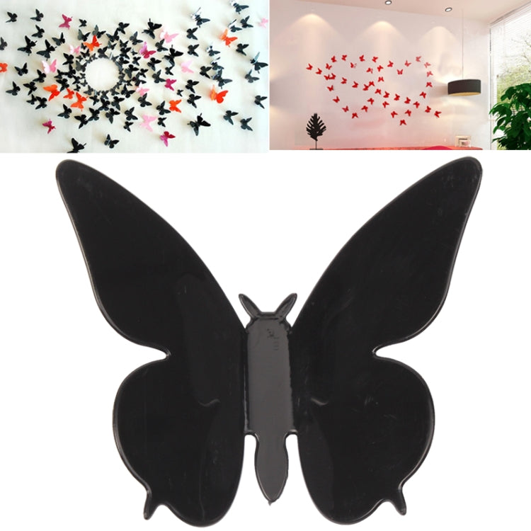 Middle Size 3D Vivid Plastic Butterfly Wall Sticker Decor Pop-up Sticker Home Room Art Decorations(Black)