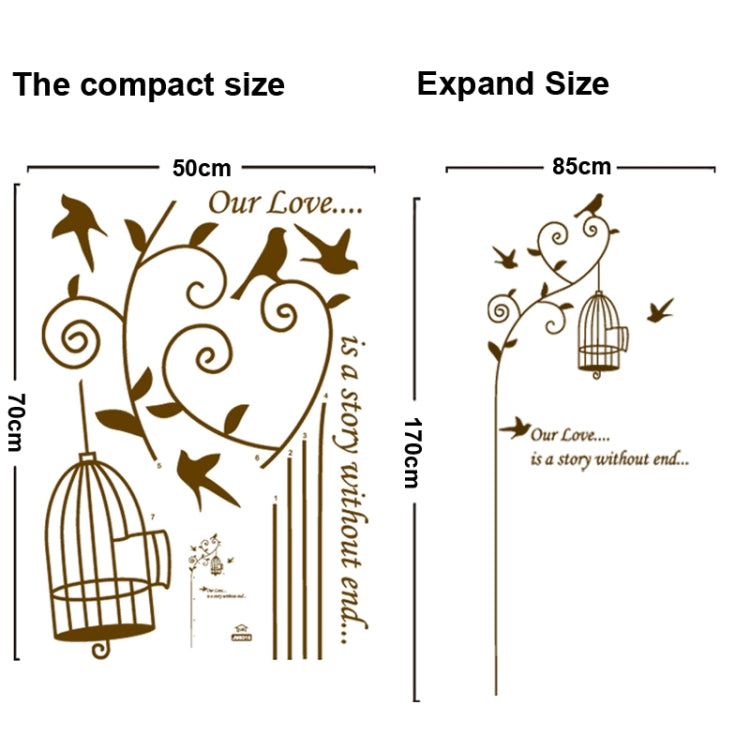 DIY Fashion Self Adhesive PVC Removable Wall Stickers / House Interior Decoration Pictures -- Birds Under Vines, Size: 70cm x 50cm