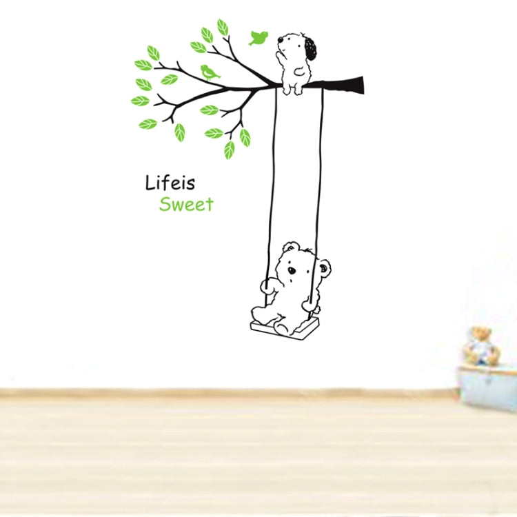 DIY Fashion Self Adhesive PVC Removable Wall Stickers / House Interior Decoration Pictures -- Baby Bear on Swing, Size: 90cm x 60cm