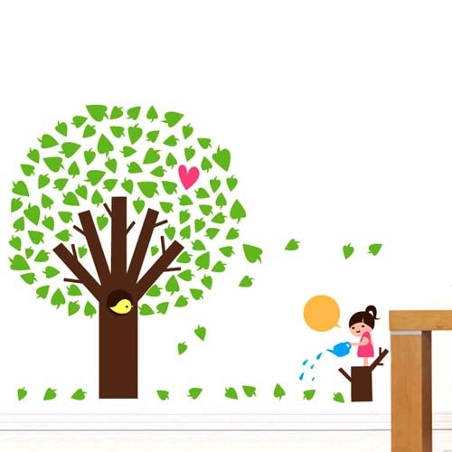 DIY Fashion Self Adhesive PVC Removable Wall Stickers / House Interior Decoration Pictures -- Girl & Trees, Size: 90cm x 60cm