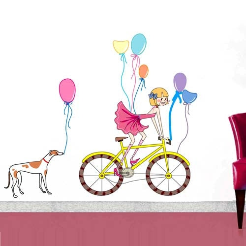 DIY Fashion Self Adhesive PVC Removable Wall Stickers / House Interior Decoration Pictures -- Girl & Little Dog, Size: 90cm x 60cm