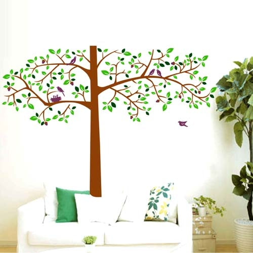 DIY Fashion Self Adhesive PVC Removable Wall Stickers / House Interior Decoration Pictures -- Trees and Birds, Size: 90cm x 60cm