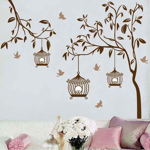 DIY Fashion Self Adhesive PVC Removable Wall Stickers / House Interior Decoration Pictures -- Trees & Birds, Size: 90cm x 60cm