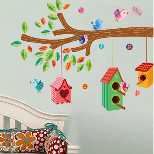 DIY Fashion Self Adhesive PVC Removable Wall Stickers / House Interior Decoration Pictures -- Cartoon Bird is Nest, Size: 90cm x 60cm