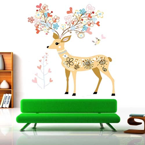 DIY Fashion Self Adhesive PVC Removable Wall Stickers / House Interior Decoration Pictures -- Cartoon Deer, Size: 90cm x 60cm