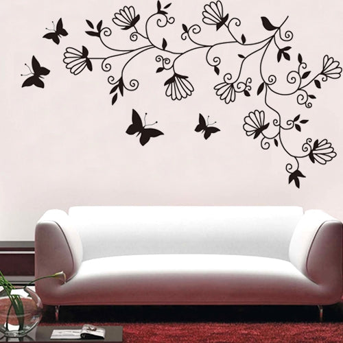 DIY Fashion Self Adhesive PVC Removable Wall Stickers / House Interior Decoration Pictures -- Flowers and Butterfly, Size: 60cm x 90cm