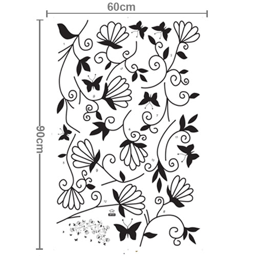 DIY Fashion Self Adhesive PVC Removable Wall Stickers / House Interior Decoration Pictures -- Flowers and Butterfly, Size: 60cm x 90cm