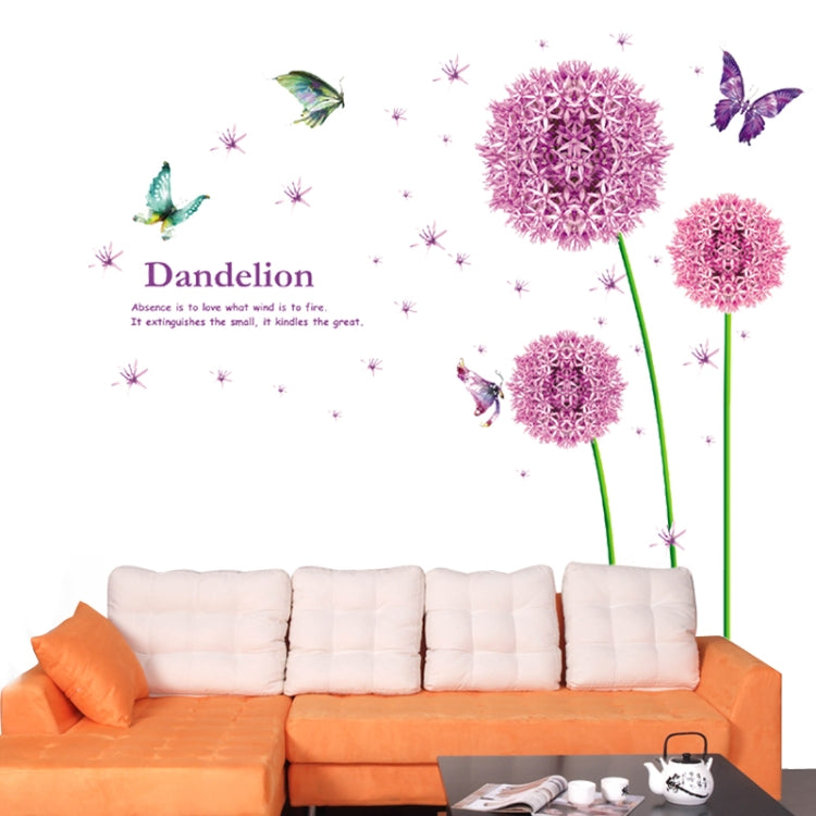 DIY Fashion Self Adhesive PVC Removable Wall Stickers / House Interior Decoration Pictures -- Purple Dandelion & Butterfly, Size: 90cm x 60cm