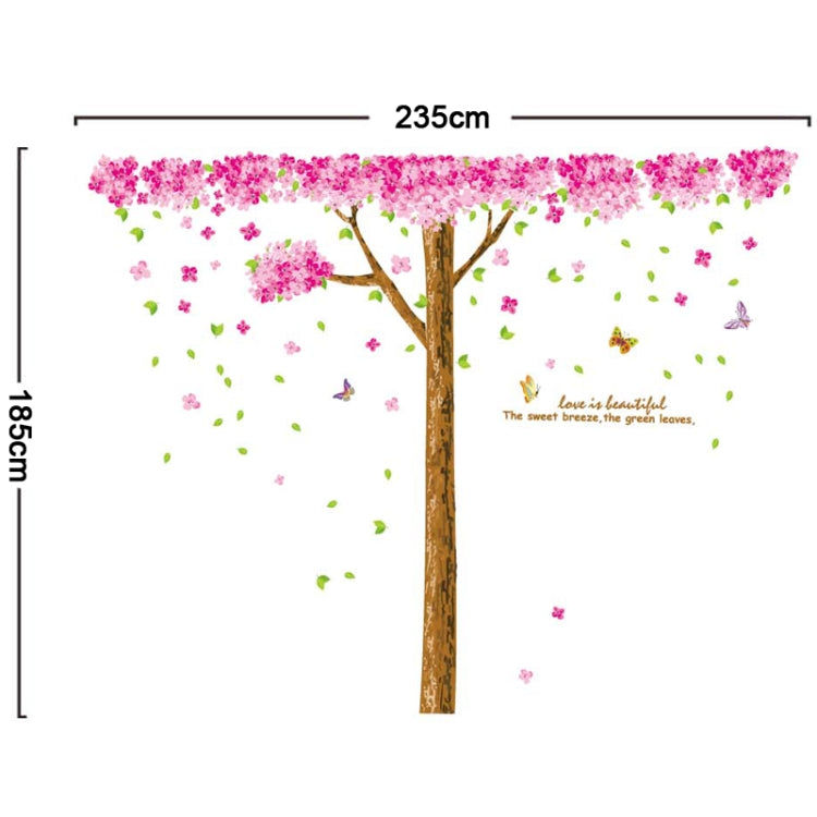 DIY Fashion Self Adhesive PVC Removable Wall Stickers / House Interior Decoration Pictures -- Pink Cherry Flower Tree & Butterfly, Size: 90cm x 60cm