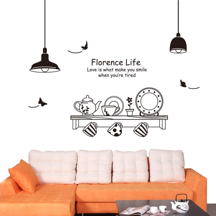 DIY Fashion Self Adhesive PVC Removable Wall Stickers / House Interior Decoration Pictures -- Florence Life Cup Plate Teapot Sketch, Size: 90cm x 60cm