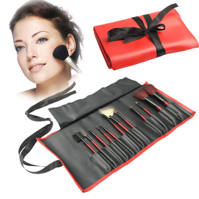 Professional 12pcs Makeup Brush Set Beauty Kit Cosmetic + PU Leather Carrying Case(Red)