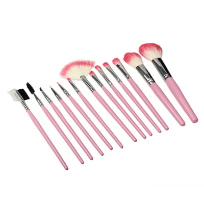 Foldable Synthetic Leather Cosmetic Brush Case Bag with 13pcs Brushes Kit Set Facial Care Item(Pink)