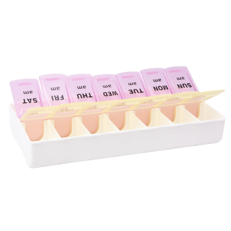 14 Compartments Portable Plastic Twice-a-day Weekly Pill Organizer Pills Storage Box (Random Color Delivery)