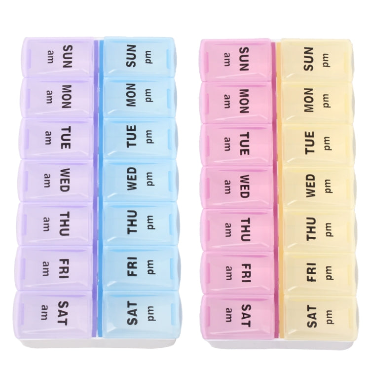 14 Compartments Portable Plastic Twice-a-day Weekly Pill Organizer Pills Storage Box (Random Color Delivery)