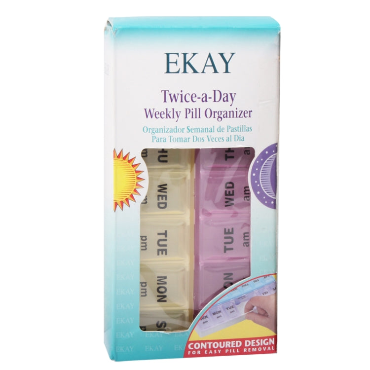 14 Compartments Portable Plastic Twice-a-day Weekly Pill Organizer Pills Storage Box (Random Color Delivery)