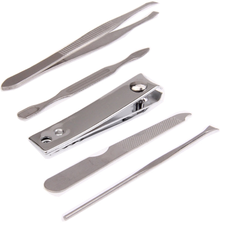5 in 1 Nail Care Clipper Pedicure Manicure Beauty Kits (Finger Nail Nipper, Nail File,Ear Cleaner, Eyebrow Tweezer, Double Pick)(Silver)