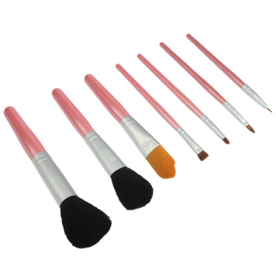 Professional 7pcs Makeup Brush with Wood Handle Set Beauty Kit Cosmetic + PU Leather Carrying Case(Pink)