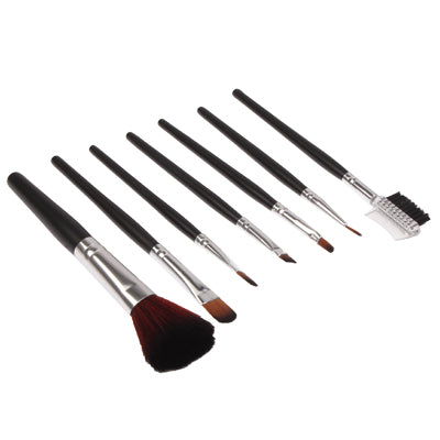 Foldable Synthetic Leather Cosmetic Brush Case Bag Kit Set for Ladies 7pcs Brushes Facial Care Product(Black)