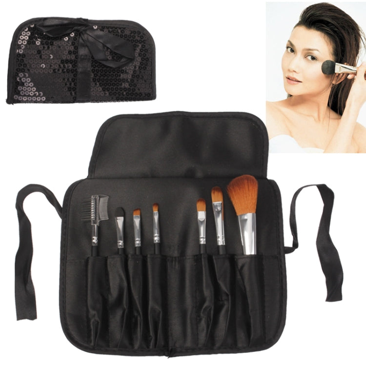 Foldable Manual Sequin Style Cosmetic Brush Case Bag Kit Set 7pcs Brushes Facial Care Product