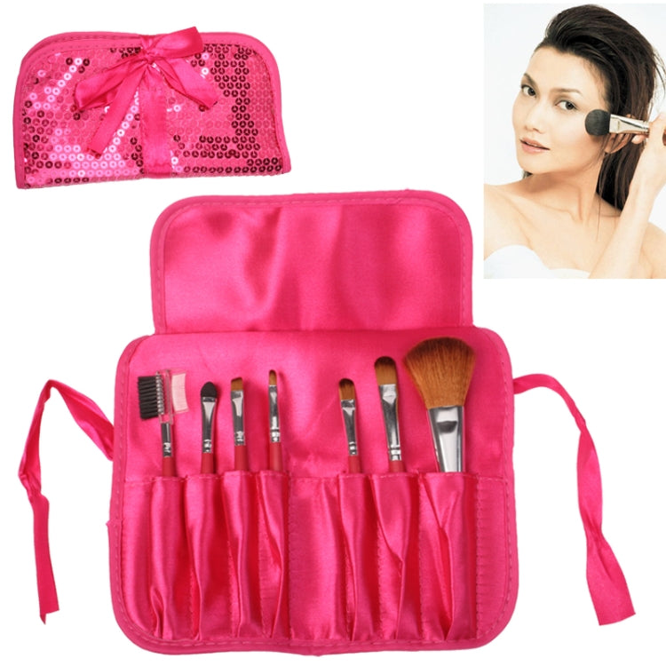 Foldable Manual Sequin Style Cosmetic Brush Case Bag Kit Set 7pcs Brushes Facial Care Product