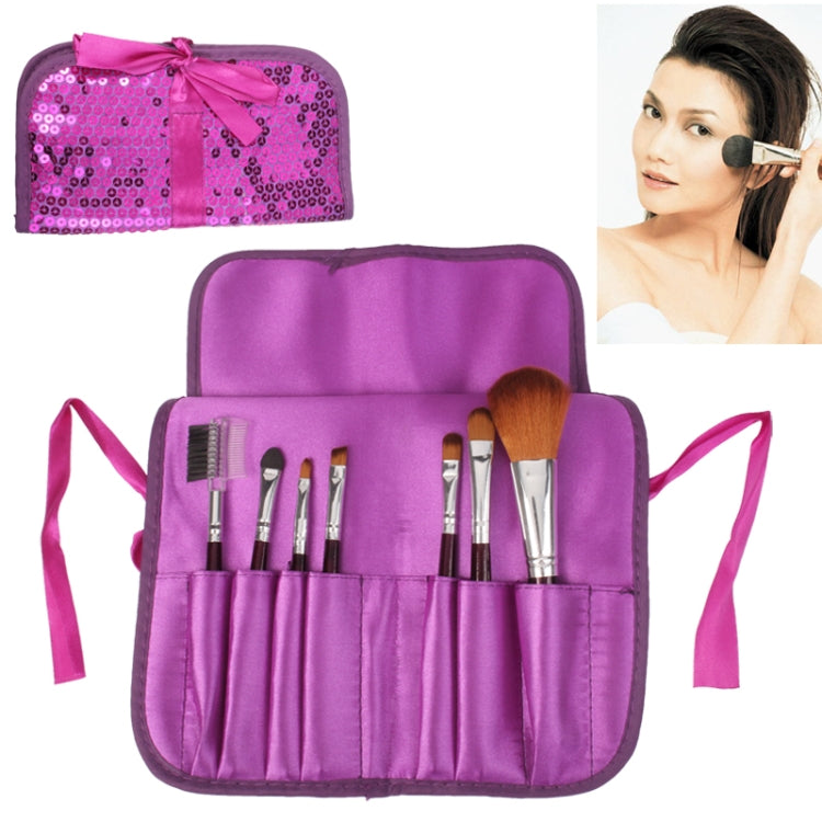 Foldable Manual Sequin Style Cosmetic Brush Case Bag Kit Set 7pcs Brushes Facial Care Product