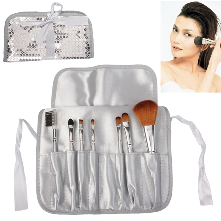 Foldable Manual Sequin Style Cosmetic Brush Case Bag Kit Set 7pcs Brushes Facial Care Product