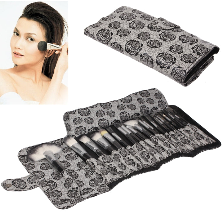 Professional 18pcs Makeup Brush Set Beauty Kit Cosmetic + Rose Pattern PU Leather Carrying Case