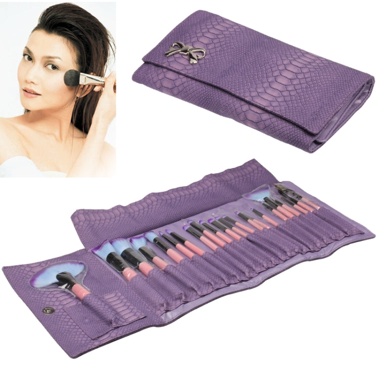 Professional 24pcs Makeup Brush Set Beauty Kit Cosmetic + Snakeskin Pattern PU Leather Carrying Case