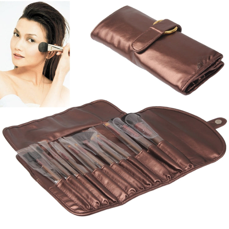 12 PCS Professional Makeup Brush Set Beauty Kit Cosmetic + PU Leather Carrying Case(Coffee)