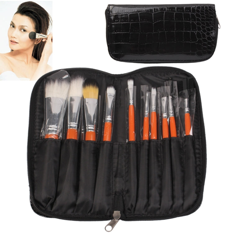 Professional 10pcs Makeup Brush Set Beauty Kit Cosmetic with Alligator Pattern PU Leather Carrying Case
