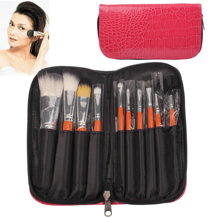 Professional 10pcs Makeup Brush Set Beauty Kit Cosmetic with Alligator Pattern PU Leather Carrying Case